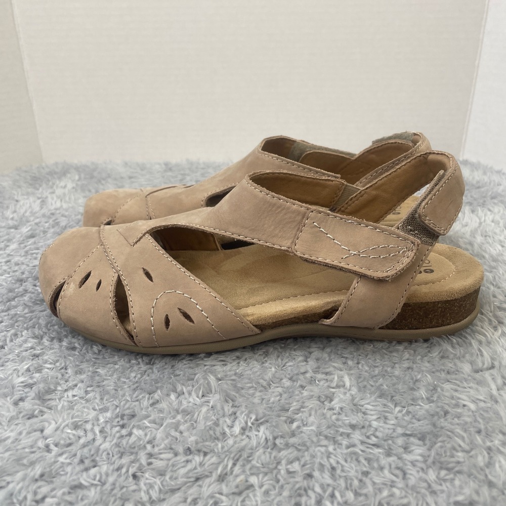 Earth Origins Sandals Womens 8 Tan Leather Laser Cut Slingback FishermanComfort